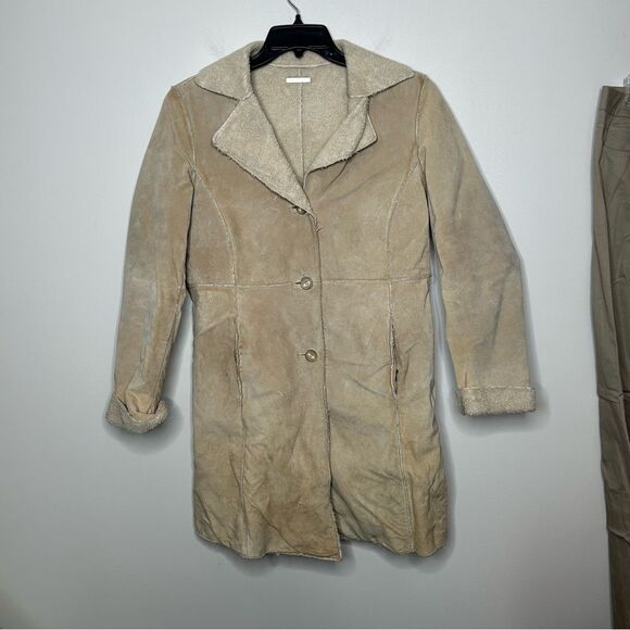 Vintage GUESS 90s 1990s Penny Lane Afghan Leather Tan Coat medium retro - Picture 8 of 10